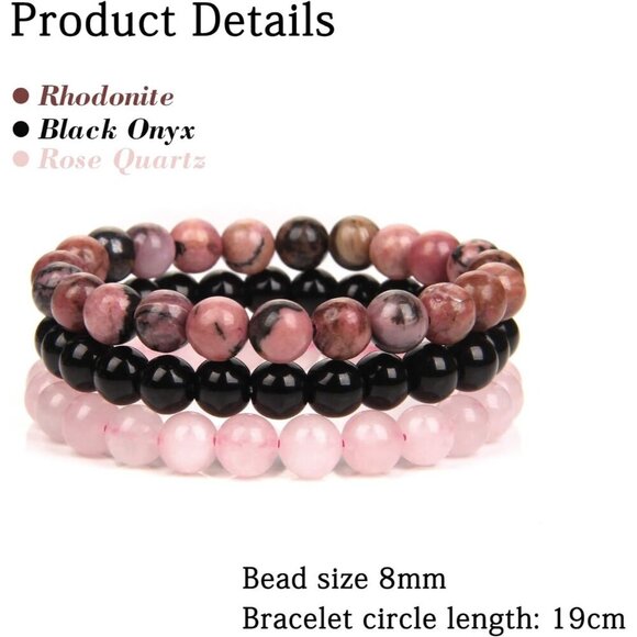 3PCS pink Healing Crystal Natural Stone Beaded Stretch Bracelet for Women - Picture 5 of 6